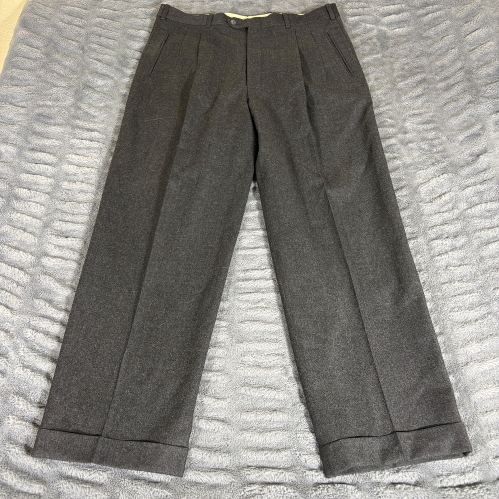 JB Britches Nordstrom Mens 35x29 Charcoal Gray 100% Virgin Wool Pleated Trousers